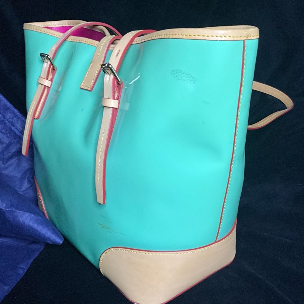 Dooney & Bourke Aqua and Tan Tote Bag - Picture 12 of 12